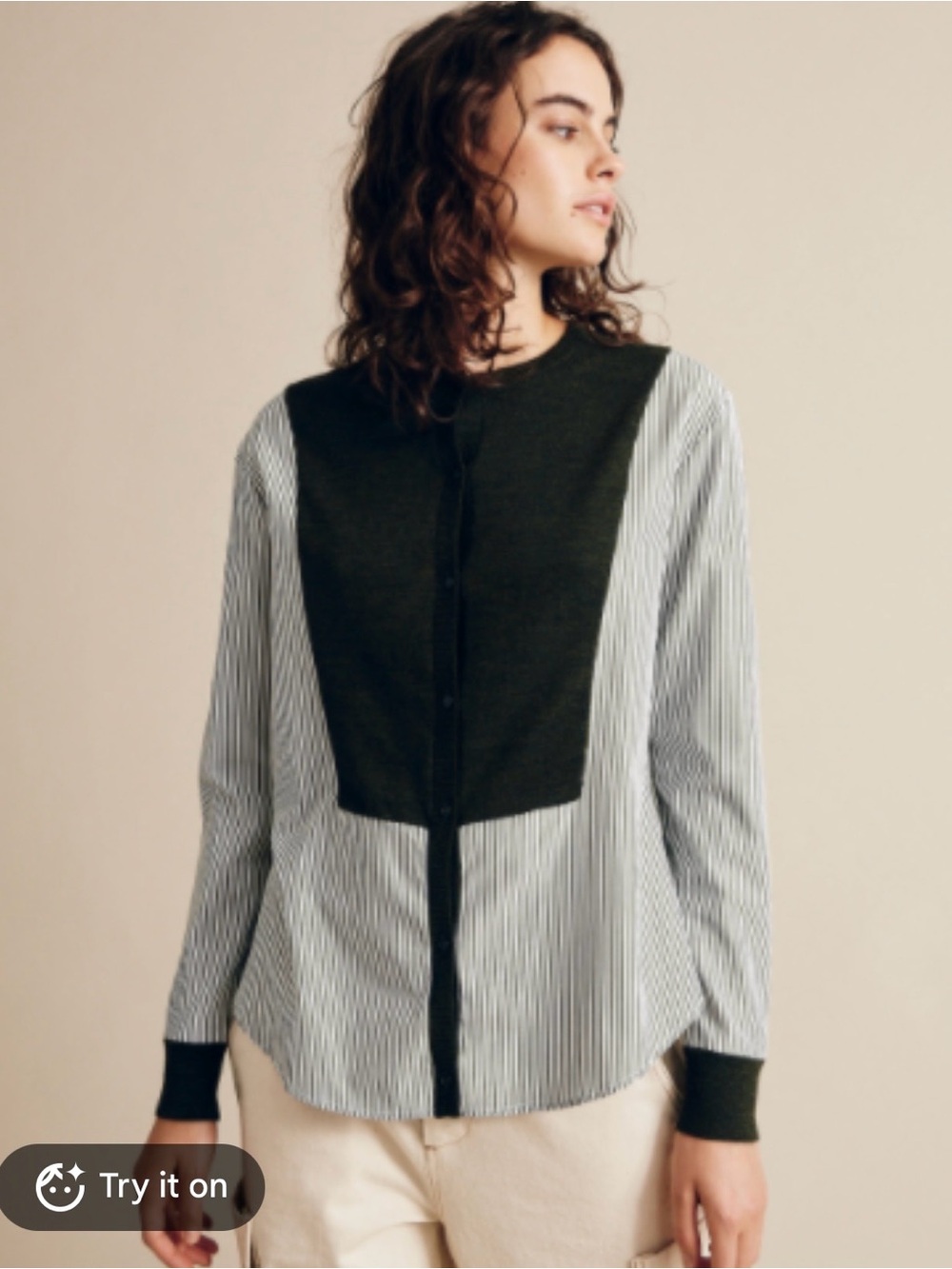 Chloe Stora Paris Button Down Shirt Long Sleeve Strips Minimalist Women’s Size 4
